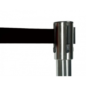 Close up product image of retractable barrier used for crowd control