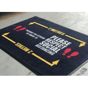 Product image of a social distancing floor mat which is Easy to clean, simply vacuum, sweep or hose