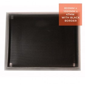 Product image of the sanitising foot bath with a black base and black borders