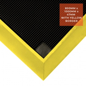 Corner product image of the sanitising foot bath with yellow borders