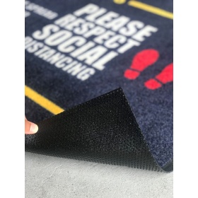 Product image of a social distancing floor mat with Strong slim lined nitrile rubber backing