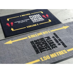 Product image of social distancing floor mats for Keeping floors clean and safe and delivering important Covid messages at your entrance.